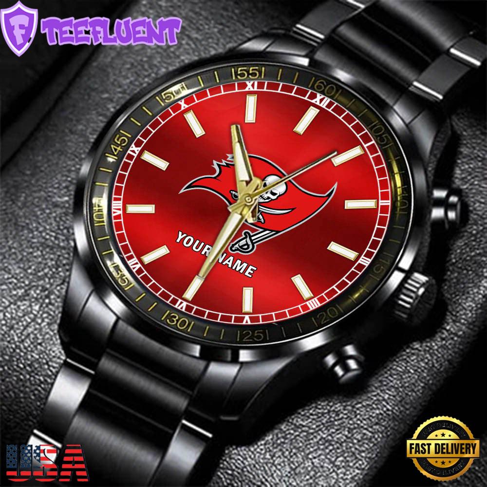 Custom Name Tampa Bay Buccaneers NFL Black Fashion Watch Gifts For Sport For Fan
