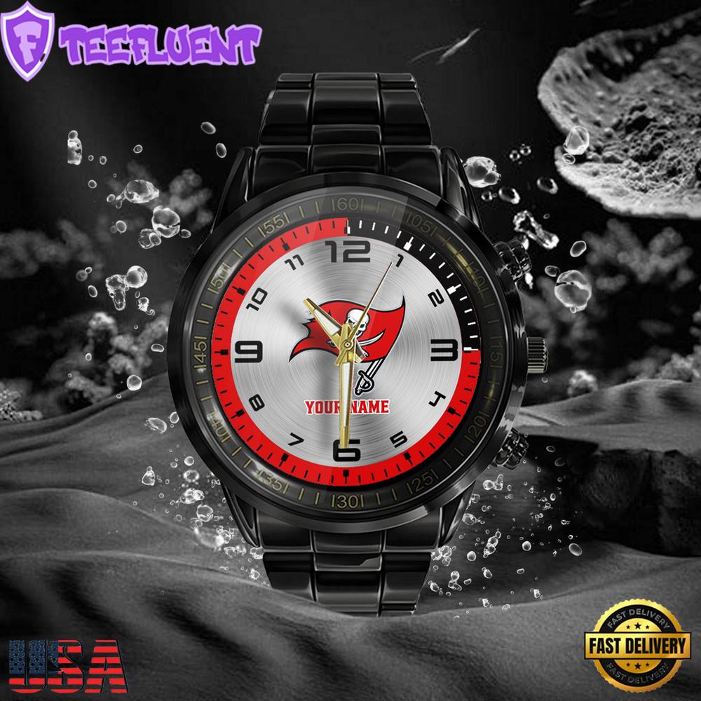 NFL Custom Name Tampa Bay Buccaneers Black Stainless Steel Watch Gifts For Fans NFL Custom Name Tampa Bay Buccaneers Black Stainless Steel Watch Gifts For Fans