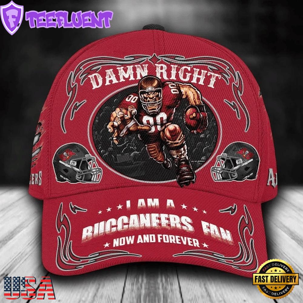 Custom Name Tampa Bay Buccaneers NFL Mascot Damn Right Sport Baseball Cap