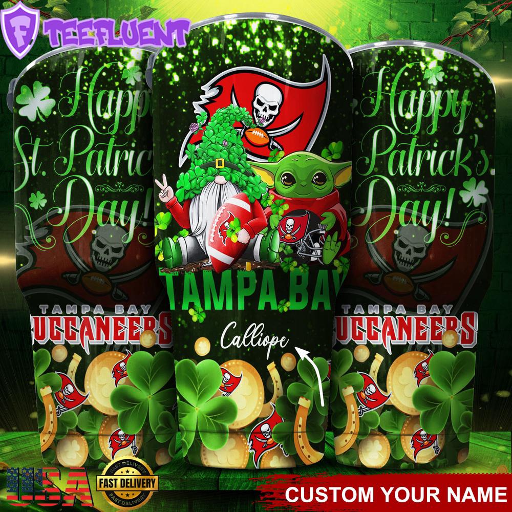 Custom Name Tampa Bay Buccaneers NFL Shamrock Happy Patrick Day Tumbler