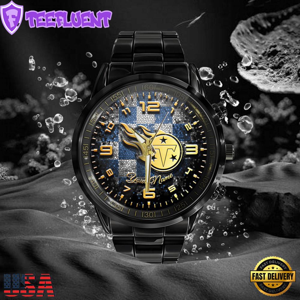 NFL Custom Name Tennessee Titans 3D Men Black Stainless Steel Watch NFL Custom Name Tennessee Titans 3D Men Black Stainless Steel Watch