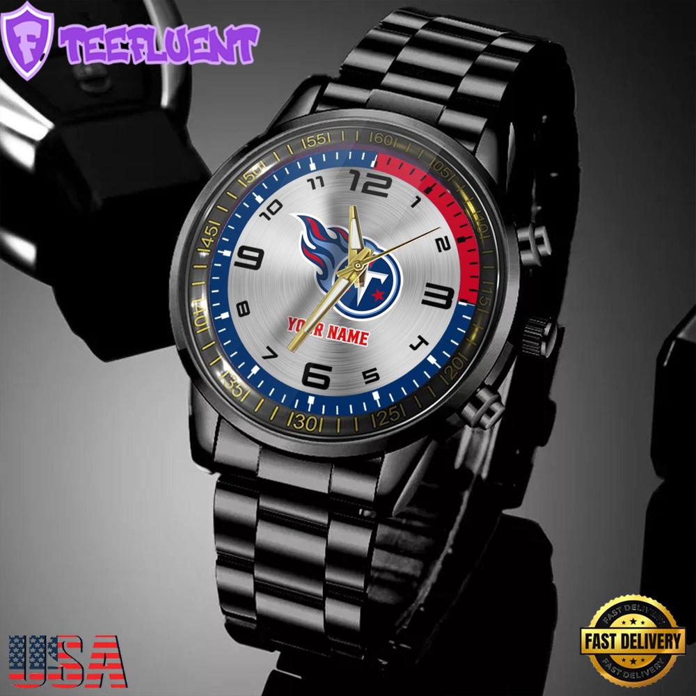 Custom Name Tennessee Titans NFL Black Stainless Steel Watch Gifts For Fans