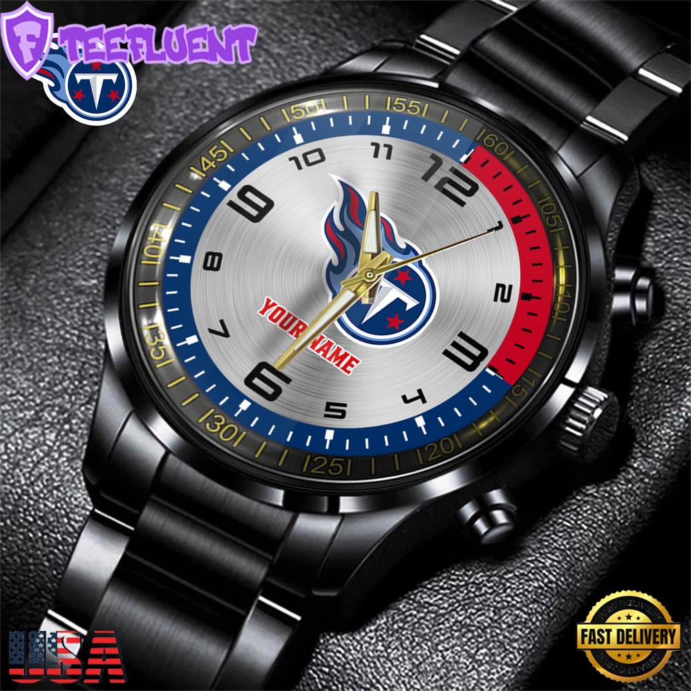 Custom Name Tennessee Titans NFL Black Stainless Steel Watch Gifts For Fans