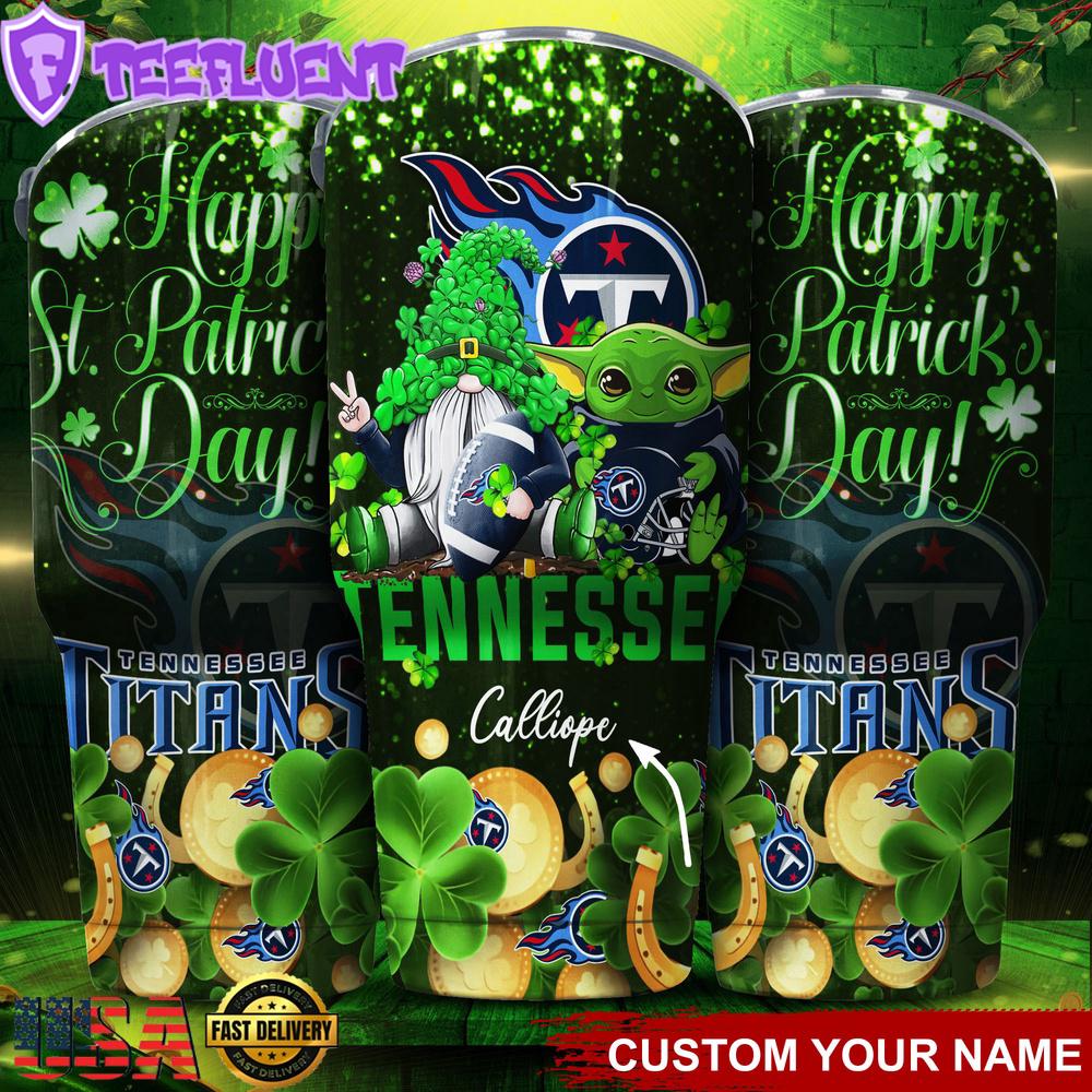 Custom Name Tennessee Titans NFL Shamrock Happy Patrick Day Tumbler