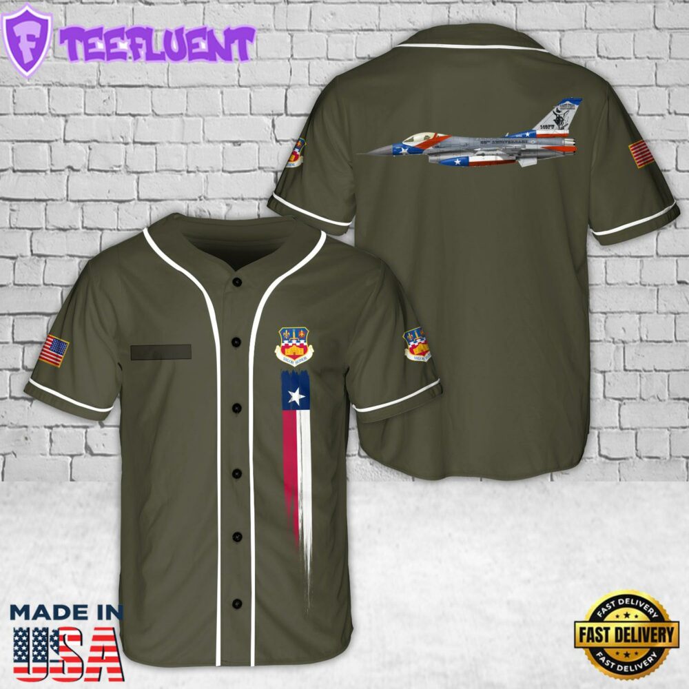 Custom Name Texas Air National Guard 149th Fighter Wing F-16 Fighting Falcon Lone Star Gunfighters Baseball Jersey