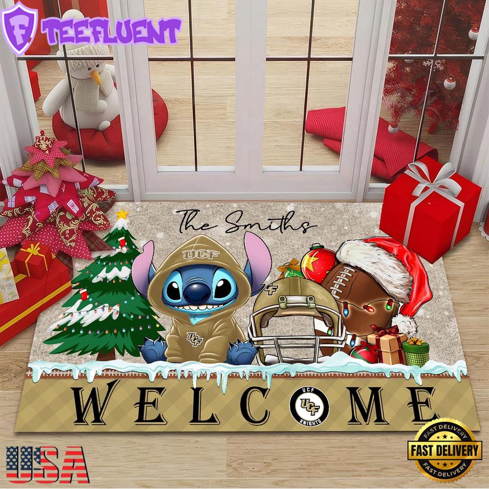 Custom Name UCF Knights Cute Stitch Welcome Christmas Doormat