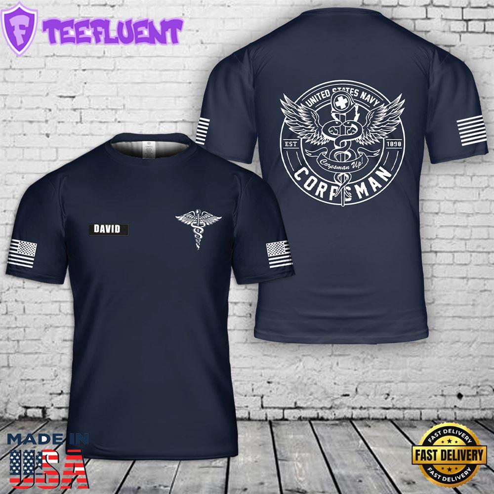Custom Name United States Navy Corpsman 3D T-Shirt