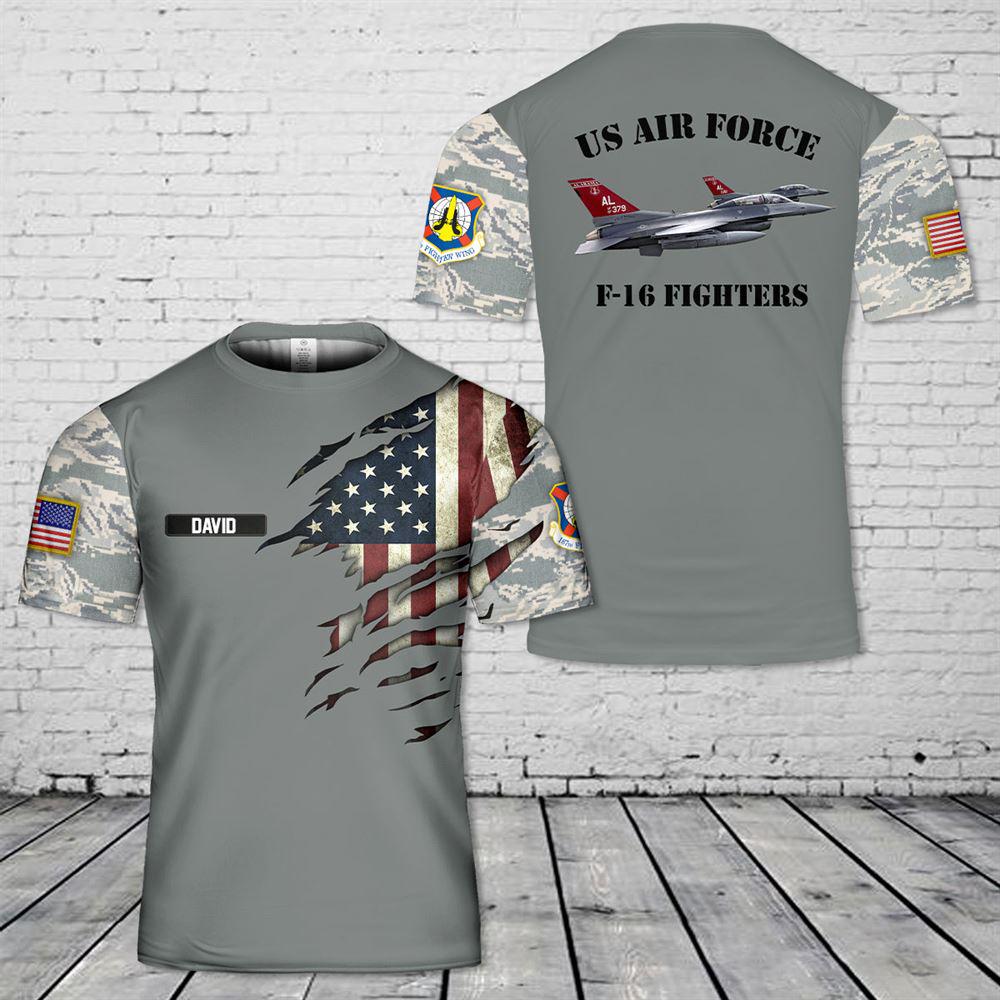 Custom Name US Air Force Alabama Air National Guard 187th Fighter Wing F-16 fighters 3D T-Shirt