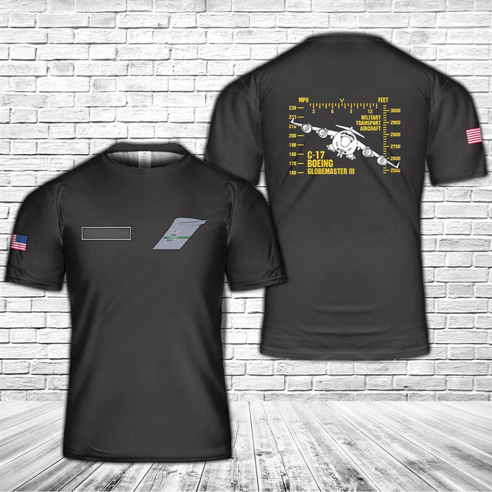 Custom Name US Air Force C-17 Globemaster III Military Transport Aircraft - McChord AFB, Washington T-Shirt 3D