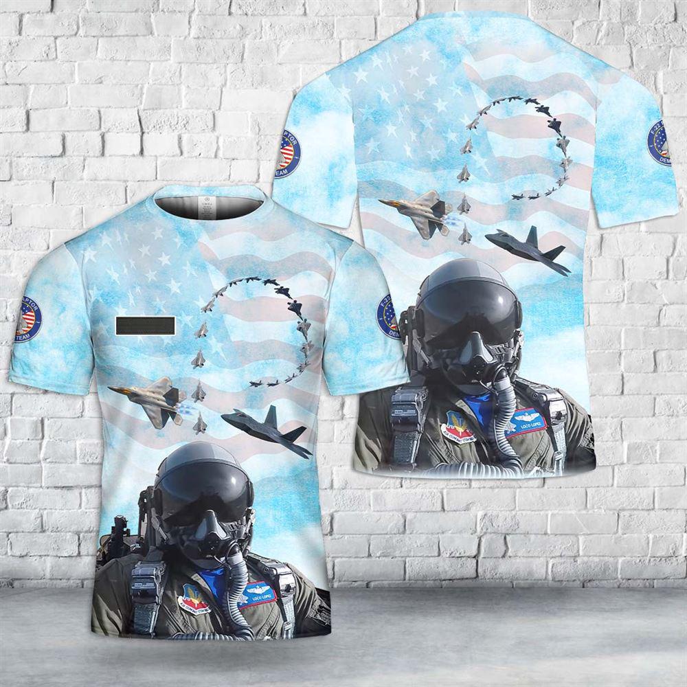Custom Name US Air Force F-22 Raptor Demo Team T-Shirt 3D