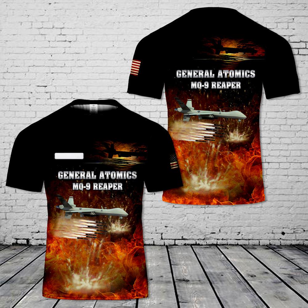 Custom Name US Air Force General Atomics MQ-9 Reaper T-Shirt 3D 1