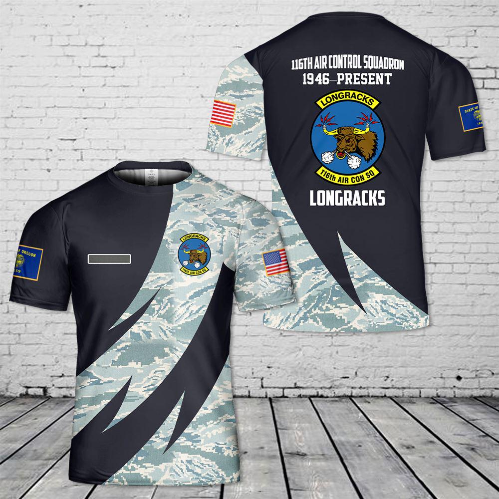 Custom Name US Air Force Oregon Air National Guard, 116th Air Control Squadron T-Shirt 3D