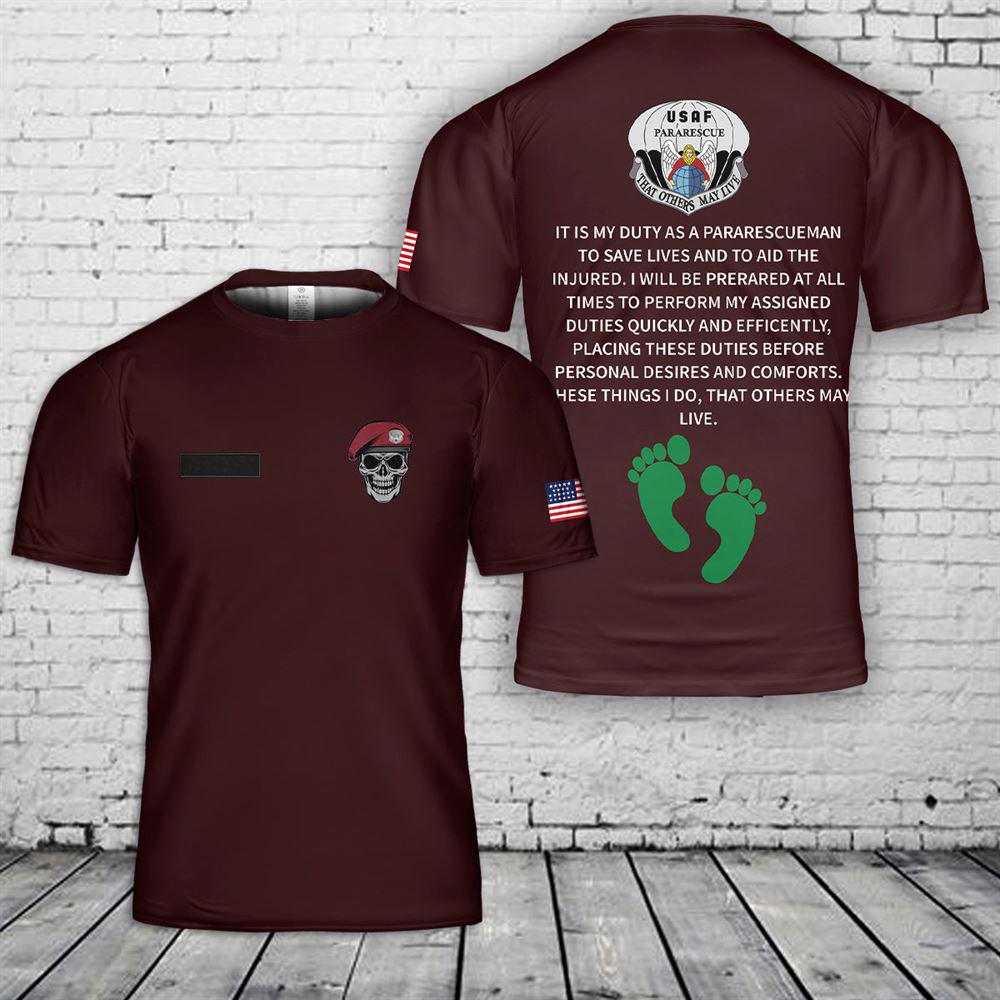 Custom Name US Air Force Special Forces Pararescue T-Shirt 3D