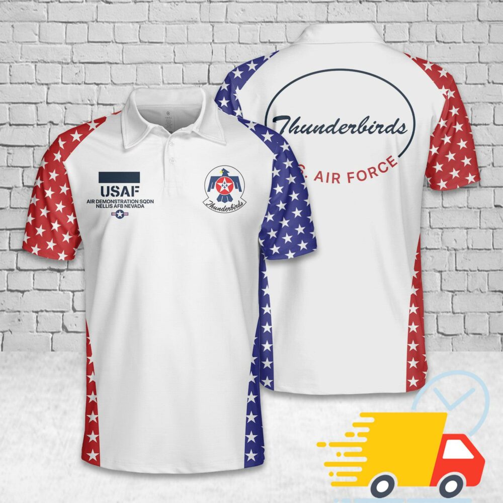 Custom Name US Air Force Thunderbirds, 4th Of July Polo Shirt 2