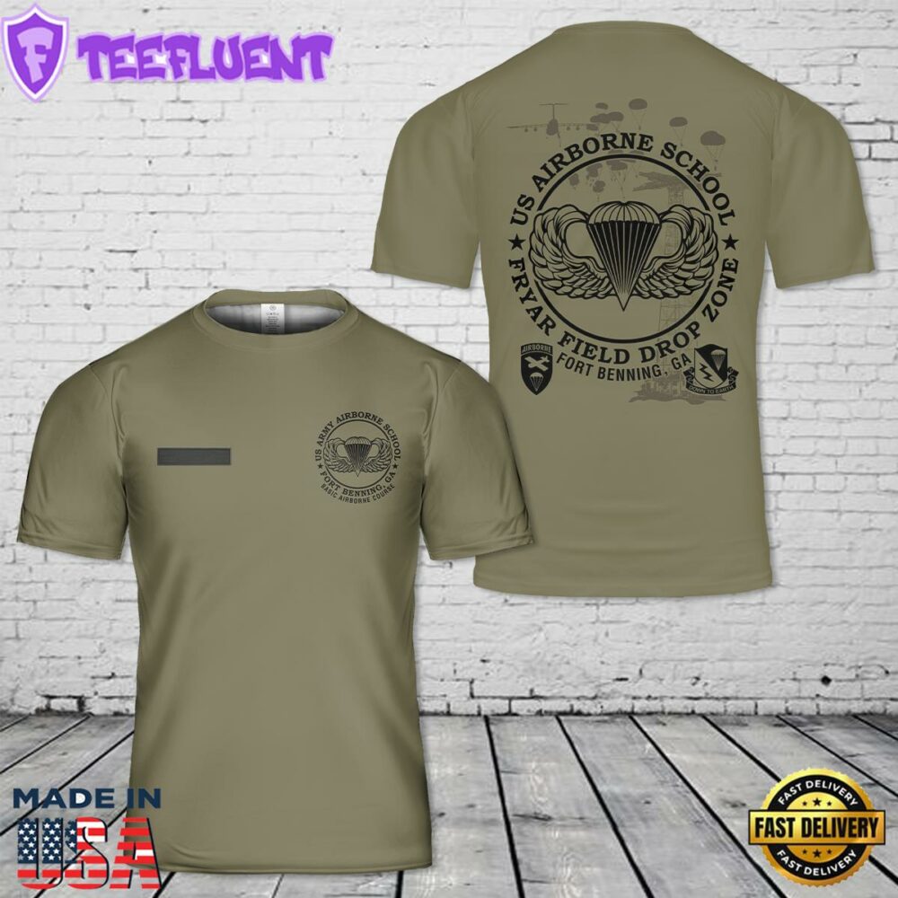 Custom Name US Airborne School Fryar Field Drop Zone Fort Benning, GA T-Shirt 3D