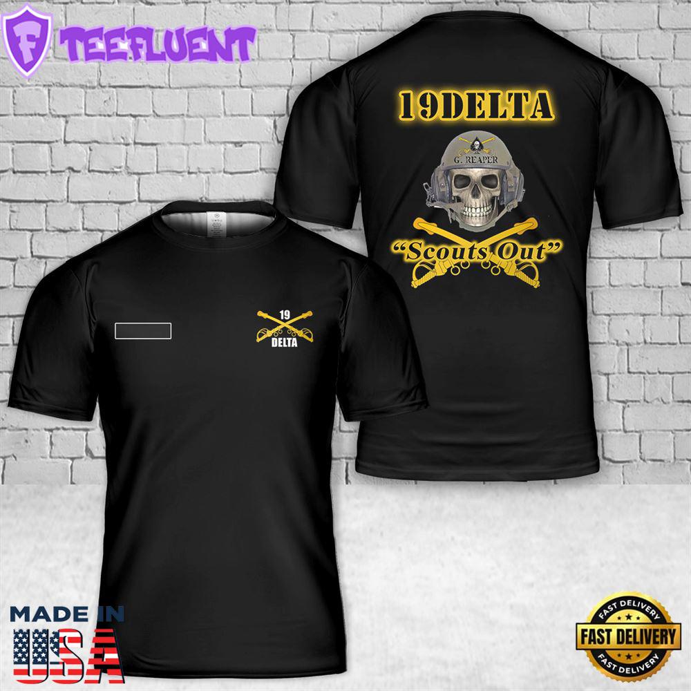 Custom Name US Army MOS 19D Cavalry Scout Out T-Shirt 3D