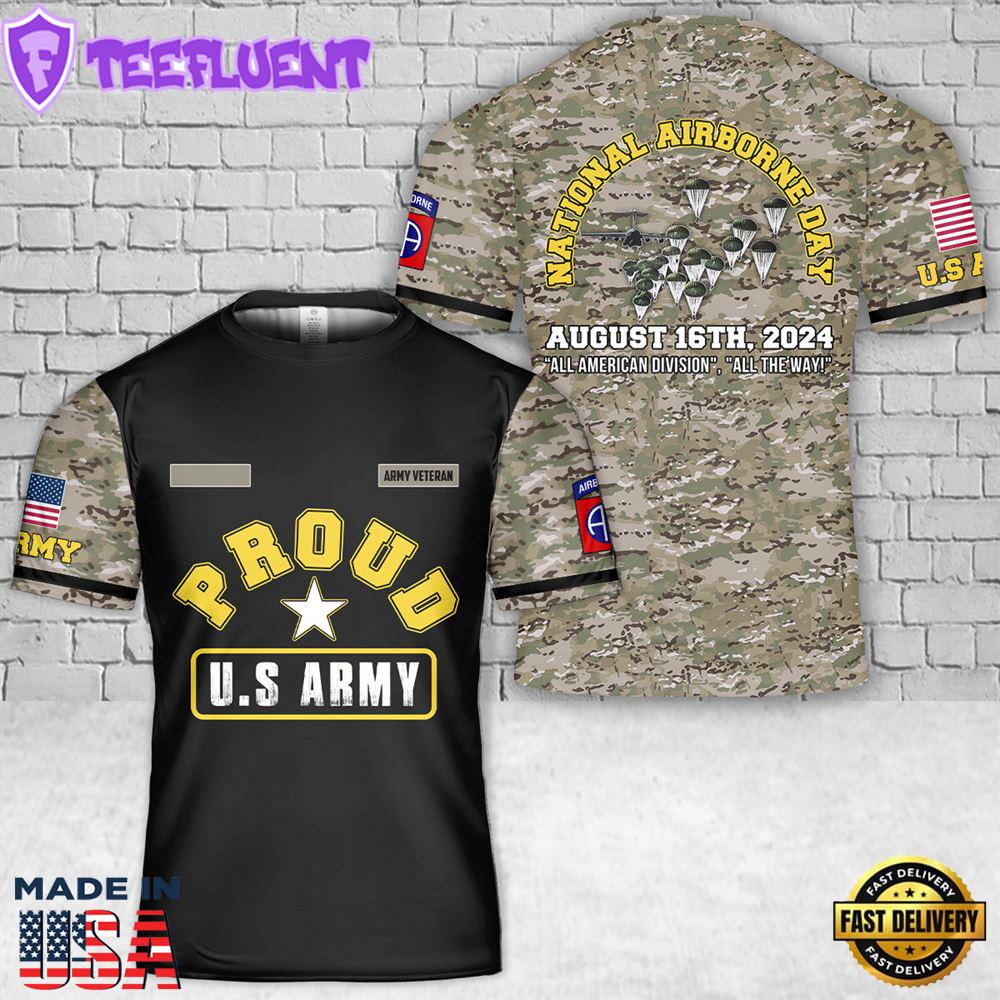 Custom Name US Army National Airborne Day Paratroopers With The 82nd Airborne Division Parachute T-Shirt 3D
