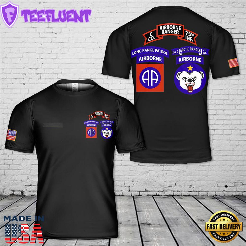 Custom Name US Army O Company (ARTIC RANGER), 75th Infantry (AIRBORNE) T-Shirt 3D