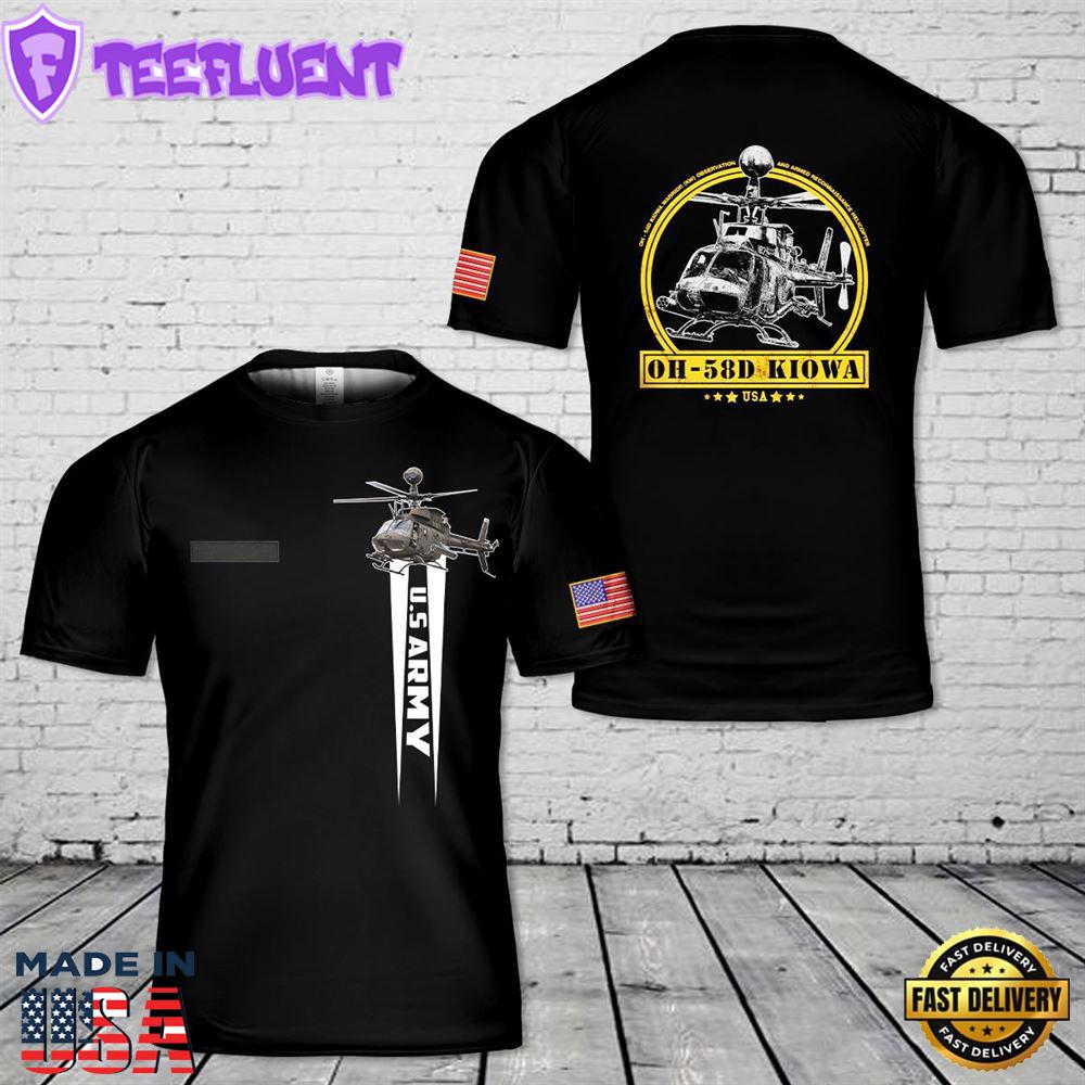 Custom Name US Army OH-58D Kiowa Warrior T-Shirt 3D