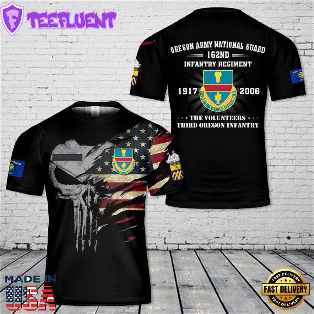 Custom Name US Army Oregon Army National Guard 162nd Infantry Regiment T-Shirt 3D