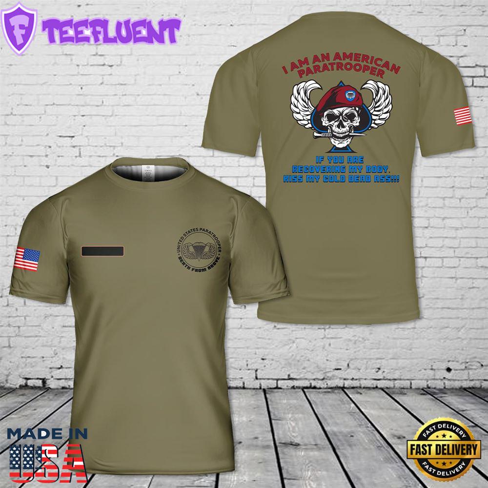 Custom Name US Army Paratrooper 82nd Airborne 101st Fort Bragg Benning Campbell T-Shirt 3D