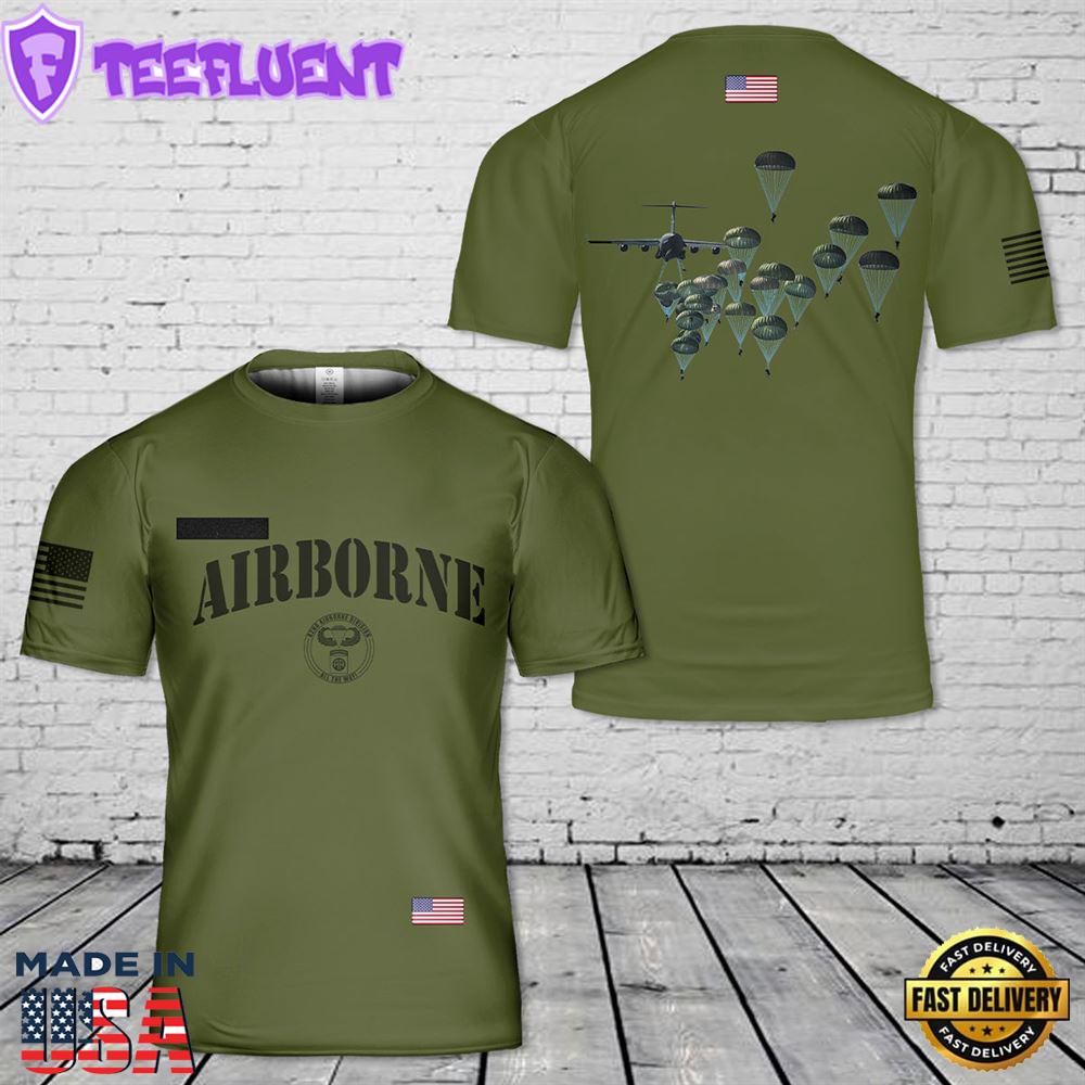 Custom Name US Army Paratroopers With The 82nd Airborne Division Parachute T-Shirt 3D 2