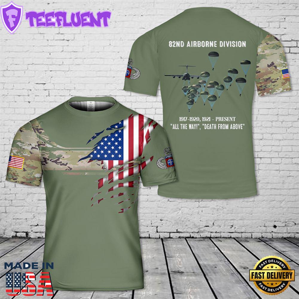 Custom Name US Army Paratroopers With The 82nd Airborne Division Parachute T-Shirt 3D 3