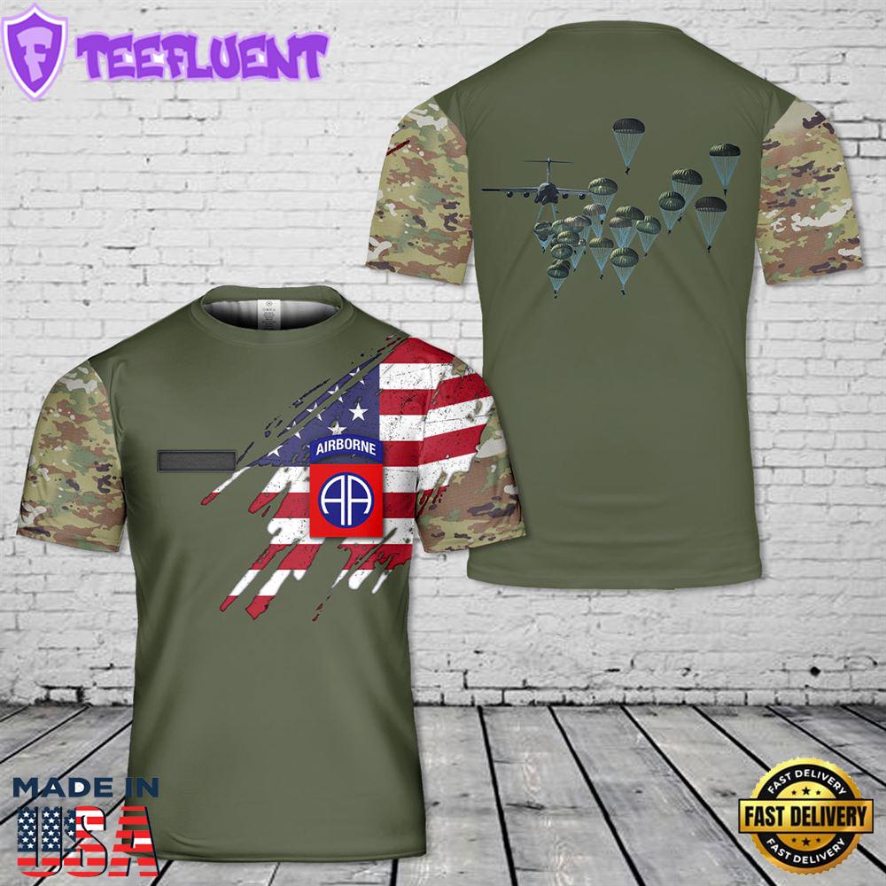 Custom Name US Army Paratroopers With The 82nd Airborne Division Parachute T-Shirt 3D 4