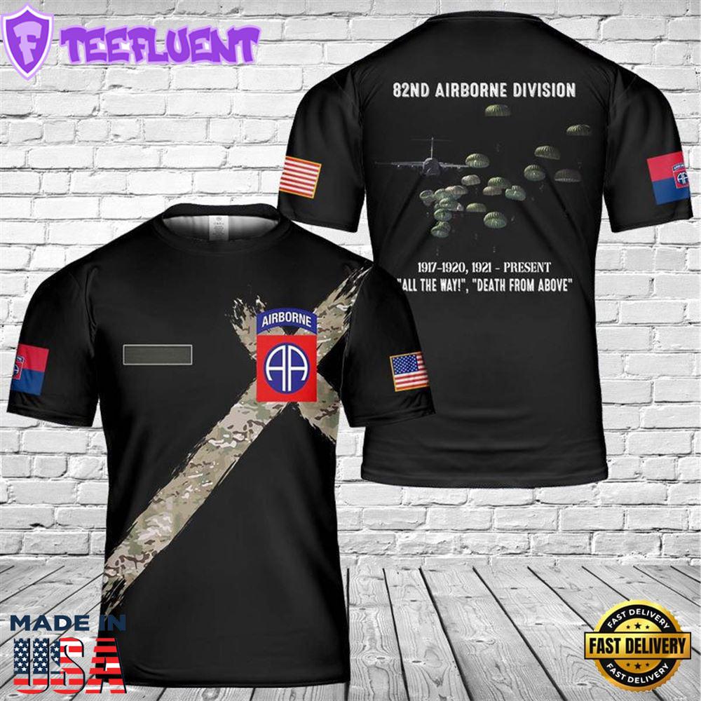 Custom Name US Army Paratroopers With The 82nd Airborne Division Parachute T-Shirt 3D 7