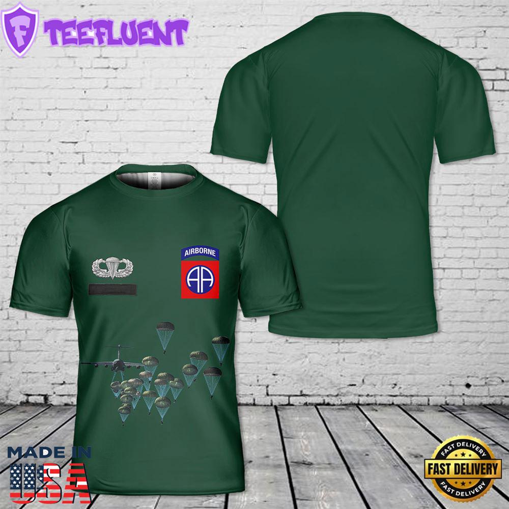 Custom Name US Army Paratroopers With The 82nd Airborne Division Parachute Veteran T-Shirt 3D 2