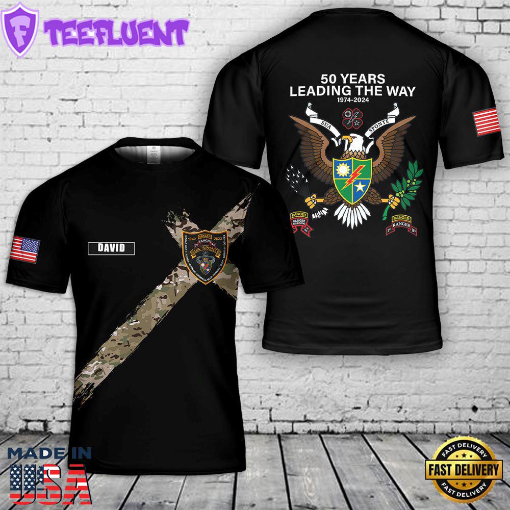 Custom Name US Army Ranger 1st Battalion, 75th Infantry Regiment 50 Year Anniversary (1974-2024) 3D T-Shirt