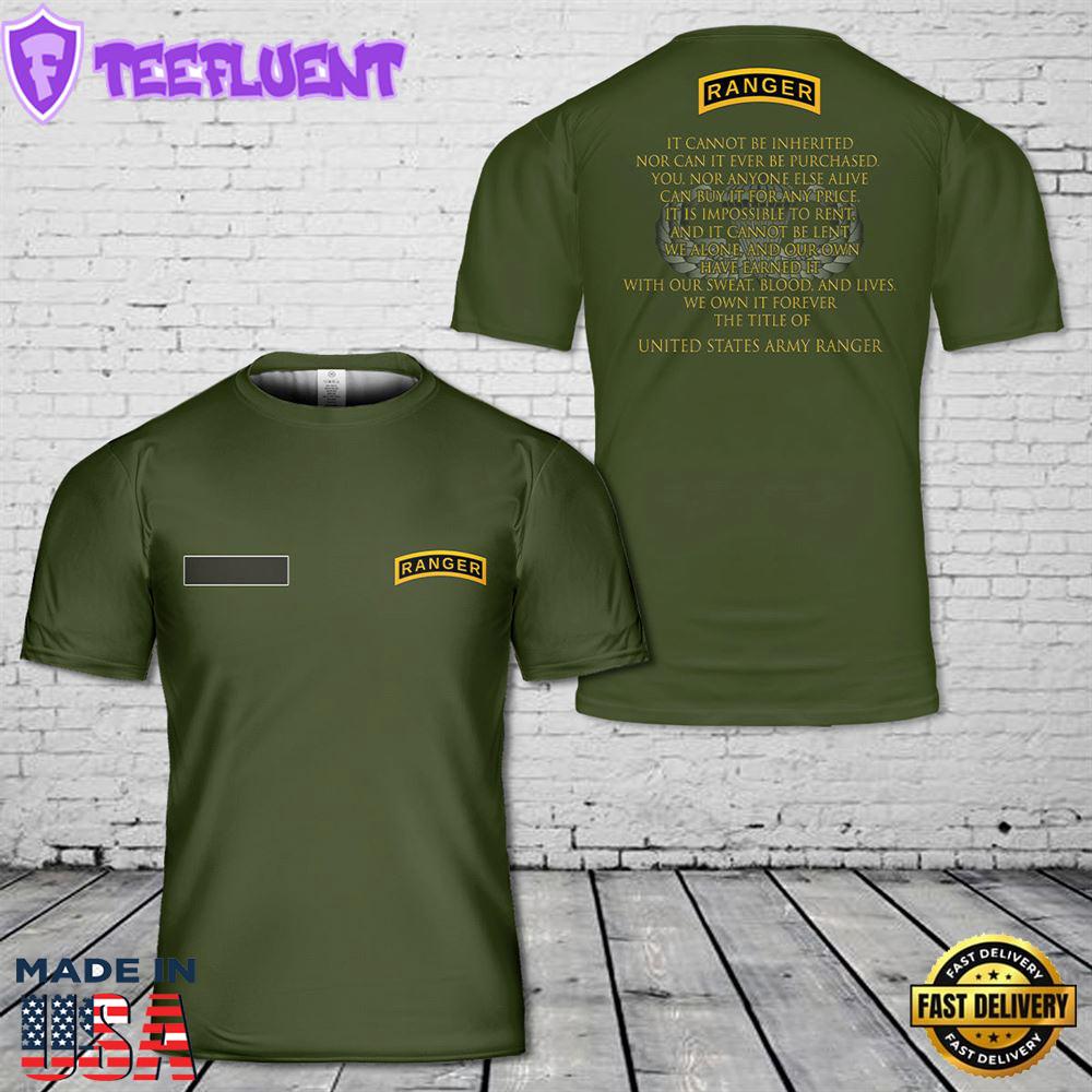 Custom Name US Army Ranger T-Shirt 3D
