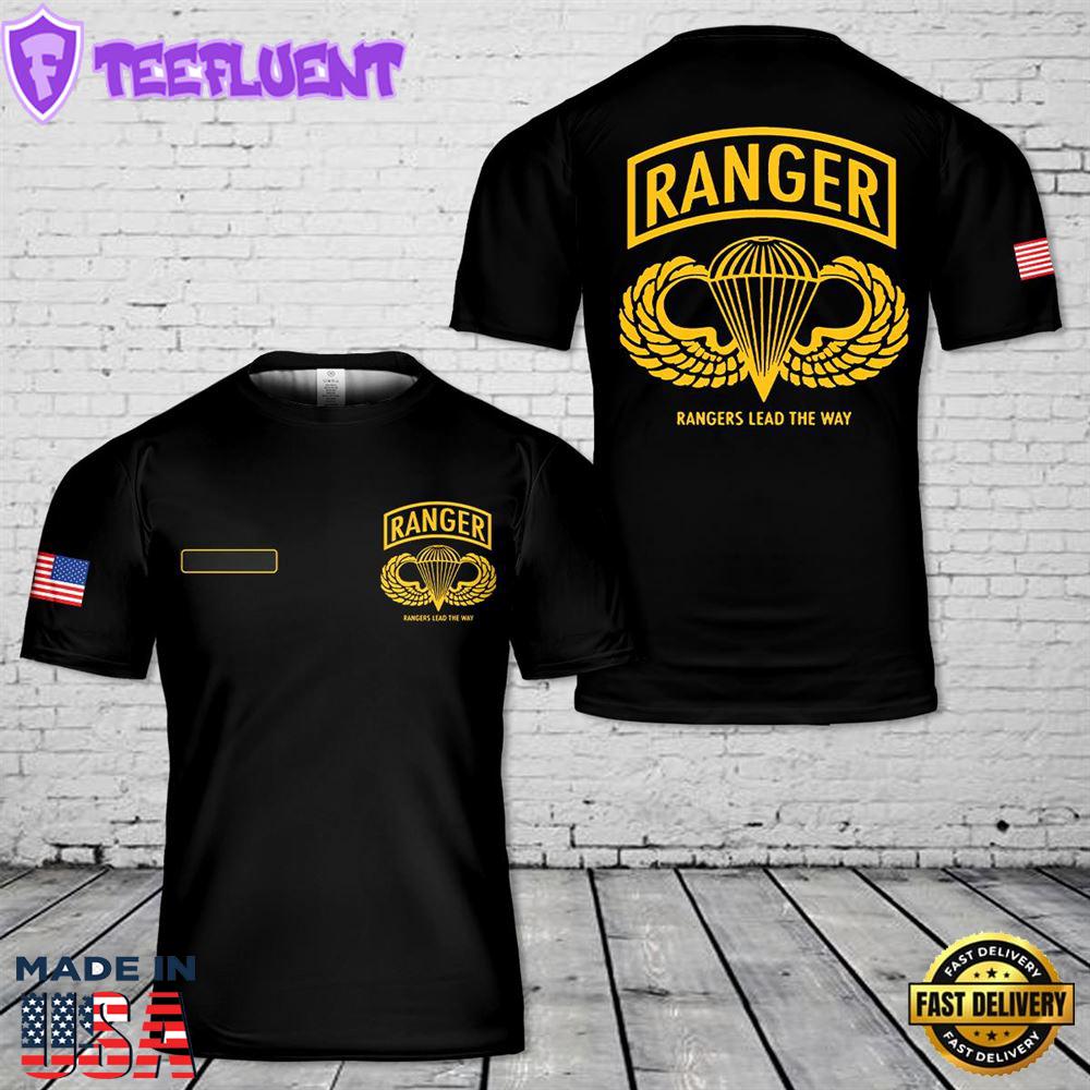 Custom Name US Army Rangers Tab Airborne T-Shirt 3D