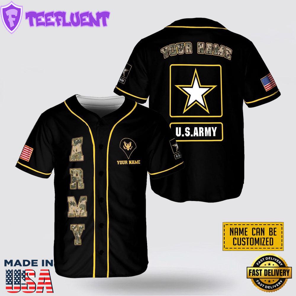 Custom Name US Army Rank American Flag Veteran Baseball Jersey