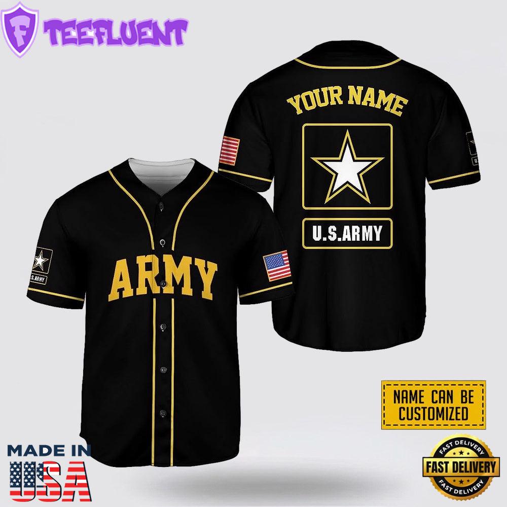 Custom Name US Army Rank Veteran American Flag Baseball Jersey