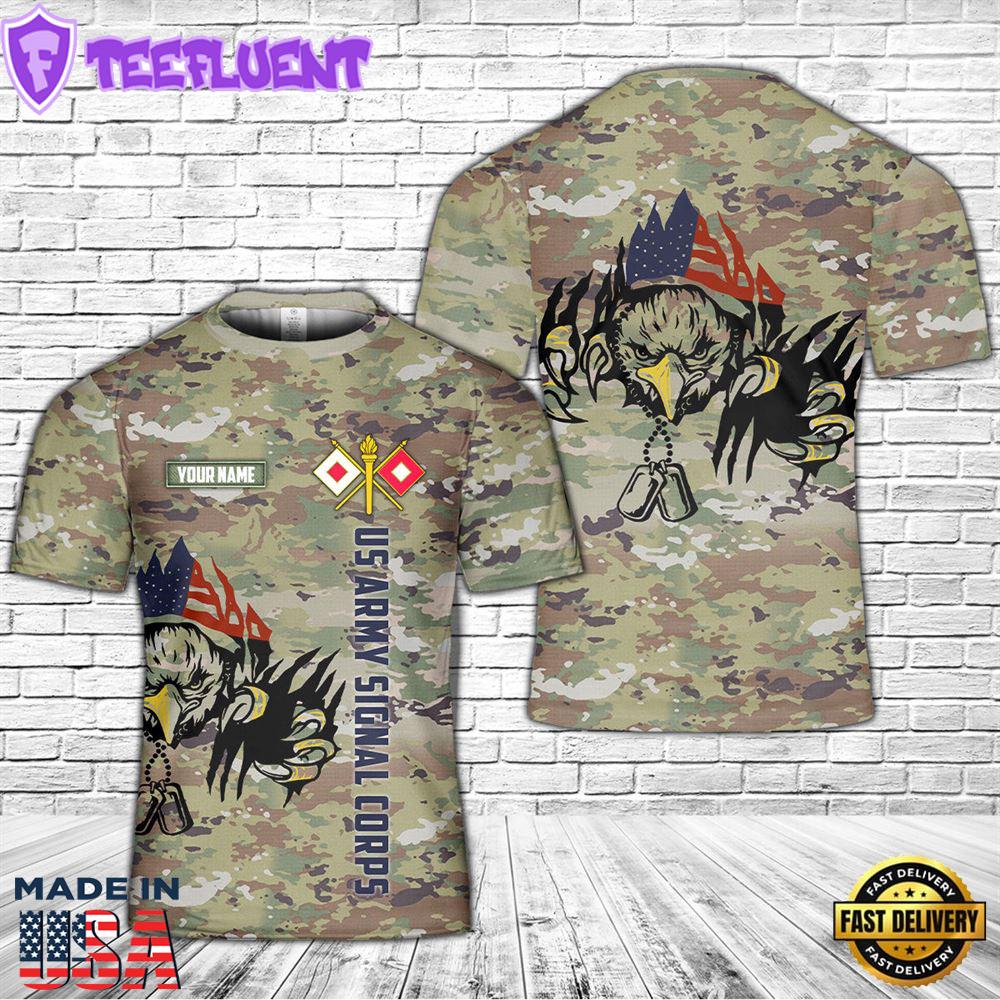 Custom Name US Army Signal Corps Branch Badge 3D T-shirt