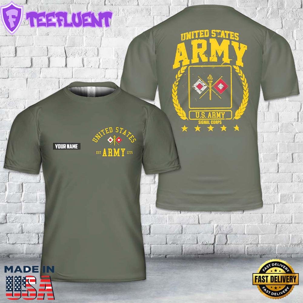 Custom Name US Army Signal Corps Branch Badge T-Shirt 3D