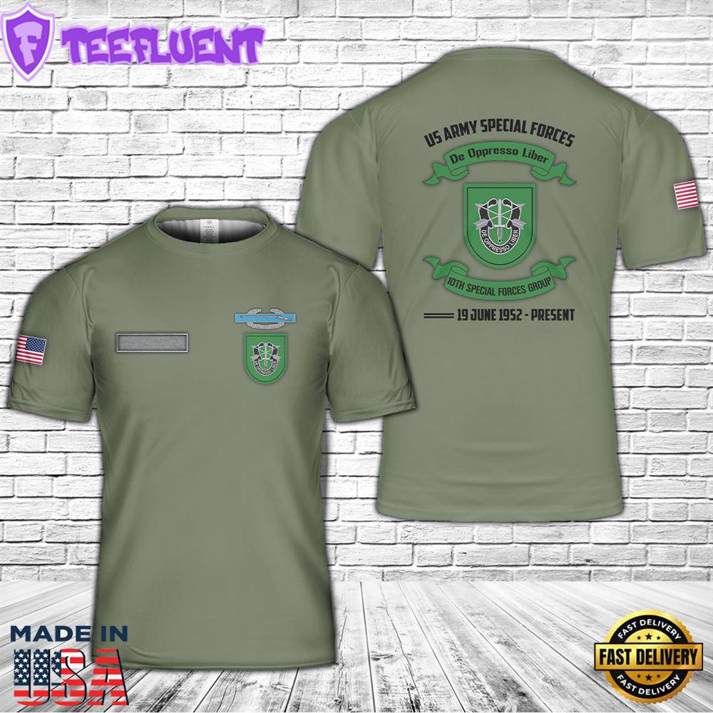 Custom Name US Army Special 10th Special Forces Group (10th SFG) CIB T-Shirt 3D