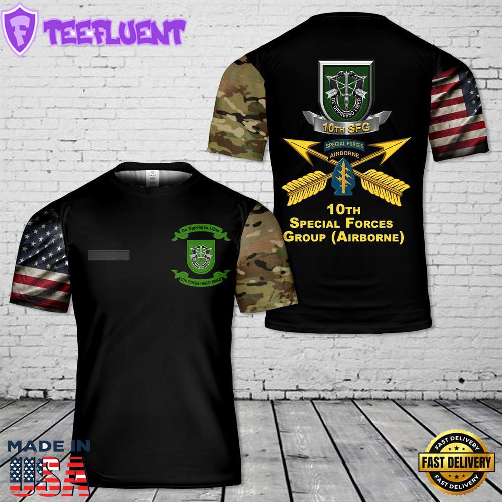 Custom Name US Army Special 10th Special Forces Group (10th SFG)(A)) T-Shirt 3D