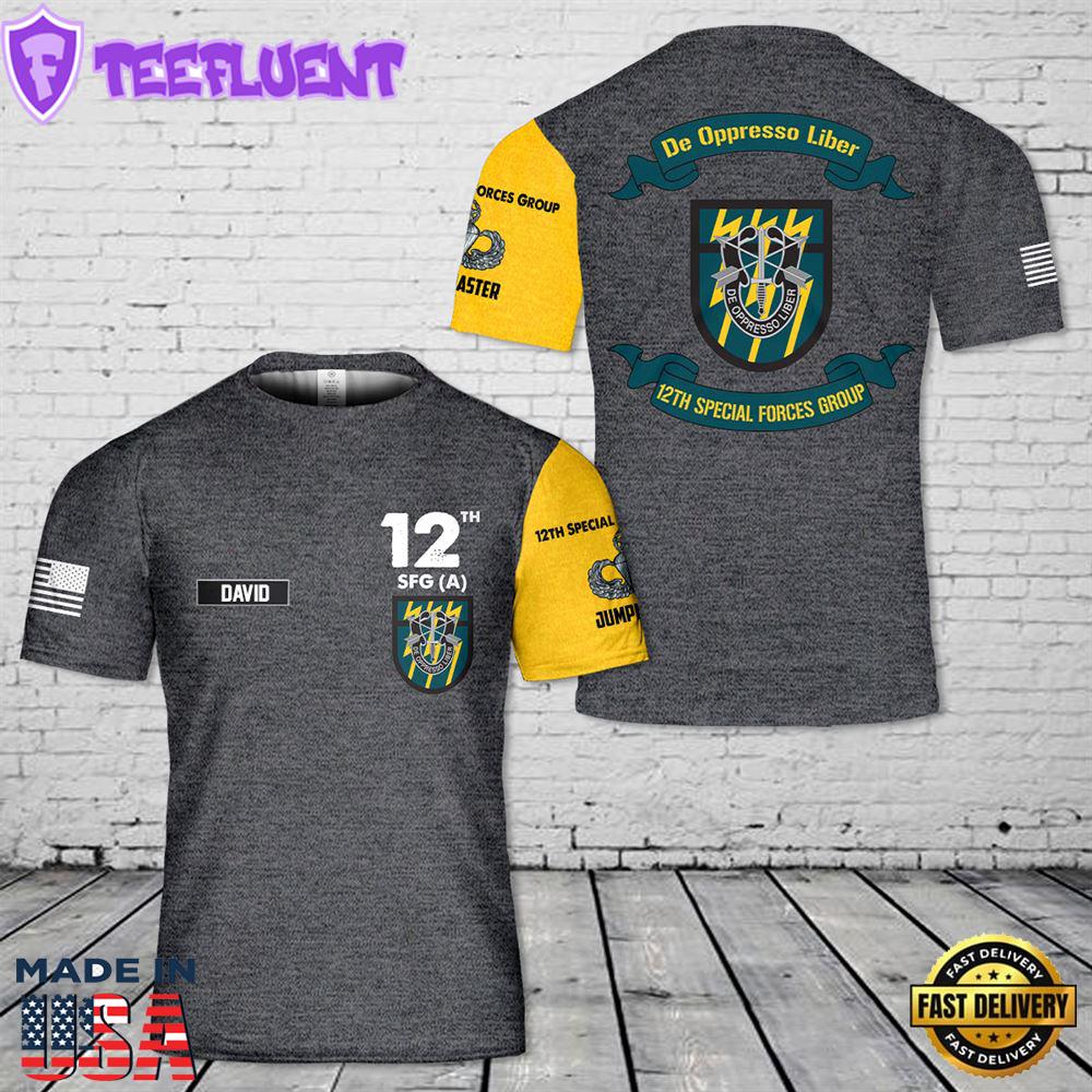 Custom Name US Army Special 12th Special Forces Group (12th SFG)(A) T-Shirt 3D