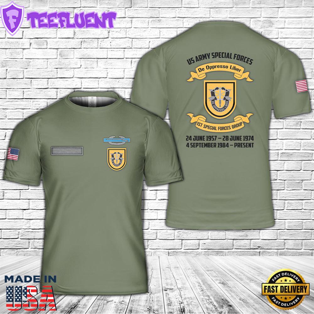 Custom Name US Army Special 1st Special Forces Group (1st SFG)(A) CIB T-Shirt 3D