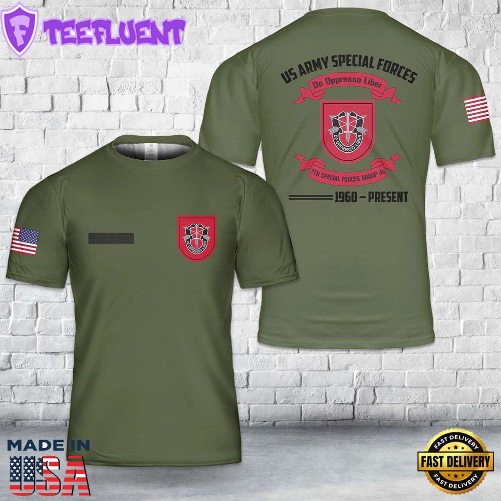 Custom Name US Army Special Forces 7th Special Forces Group (Airborne) (7th SFG) (A) T-Shirt 3D