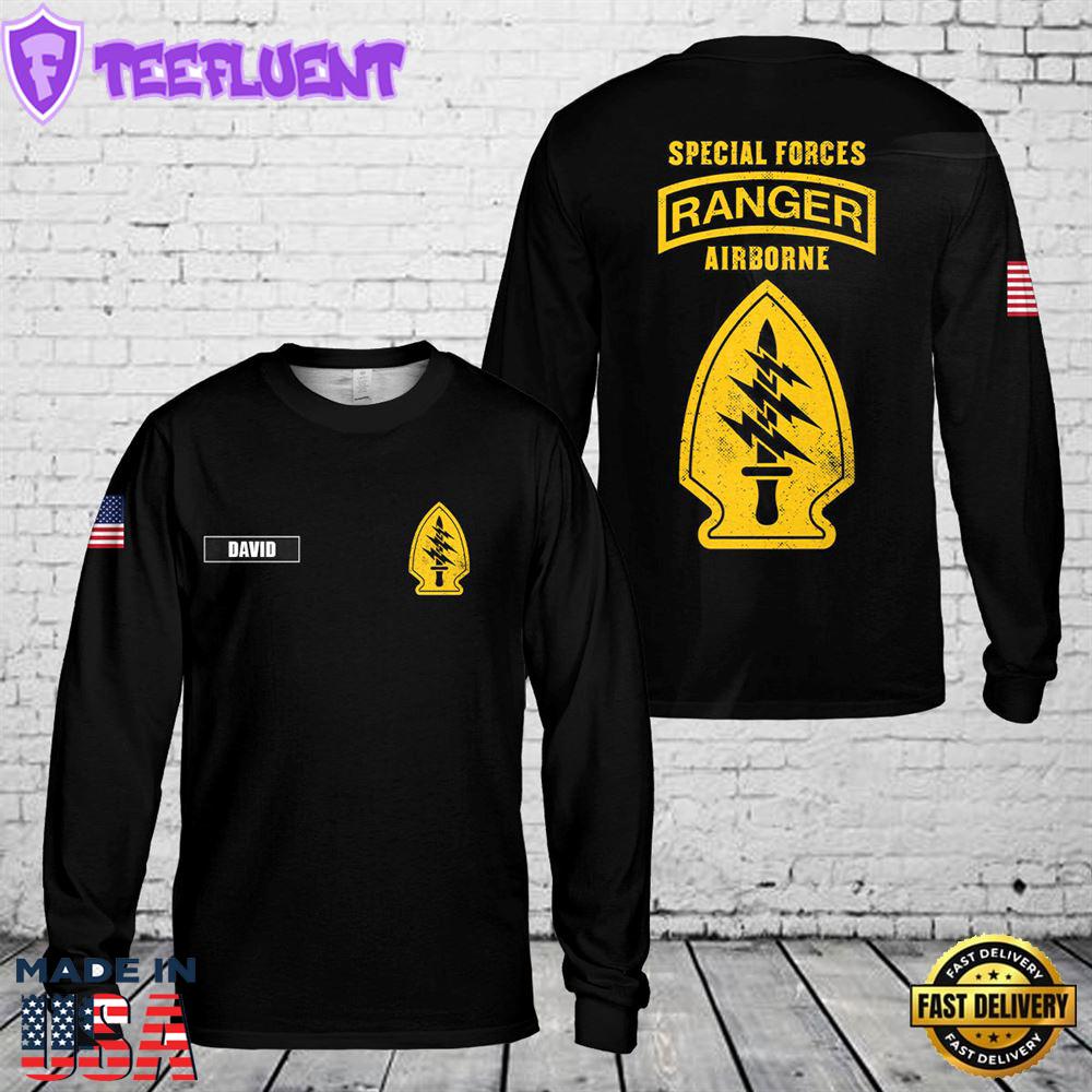 Custom Name US Army Special Forces with Airborne and Ranger Tab AOP Long Sleeve Shirt