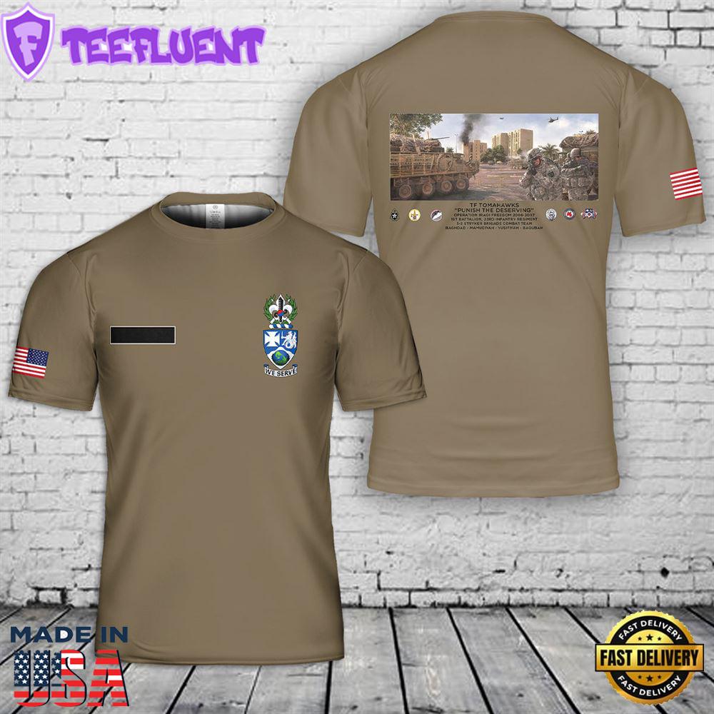 Custom Name US Army TF Tomahawks 1-23 Infantry 06-07 T-Shirt 3D