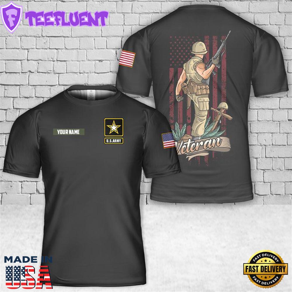 Custom Name Us Army Veteran Day Fallen Soldiers 3D T-shirt