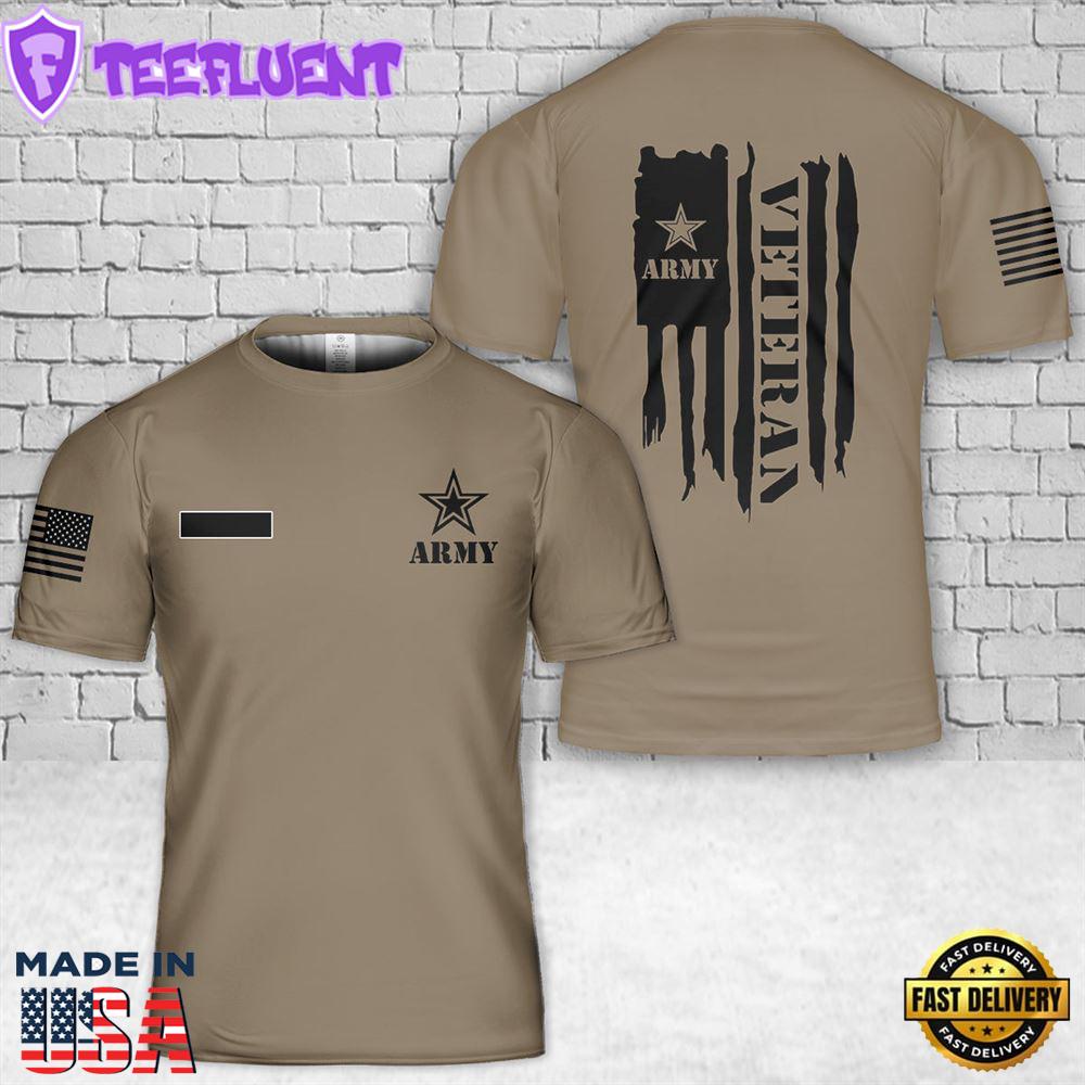 Custom Name US Army Veteran With Flag T-Shirt 3D