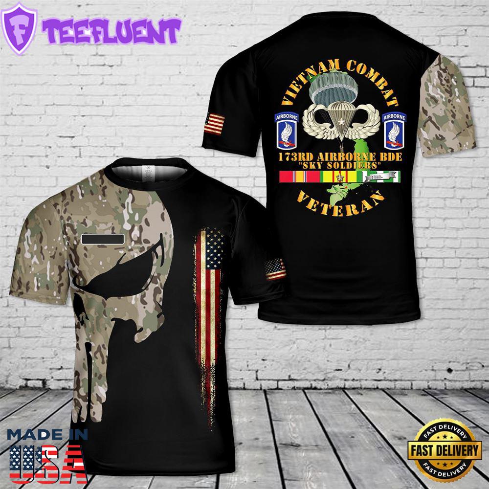 Custom Name US Army Vietnam Combat Infantry Veteran With 173rd Airborne Bde SSI V1 T-Shirt 3D
