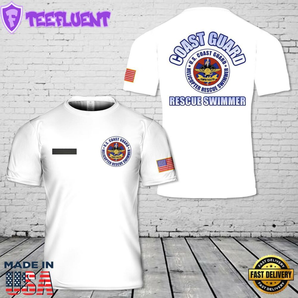 Custom Name US Coast Guard Rescue Swimmer T-Shirt 3D
