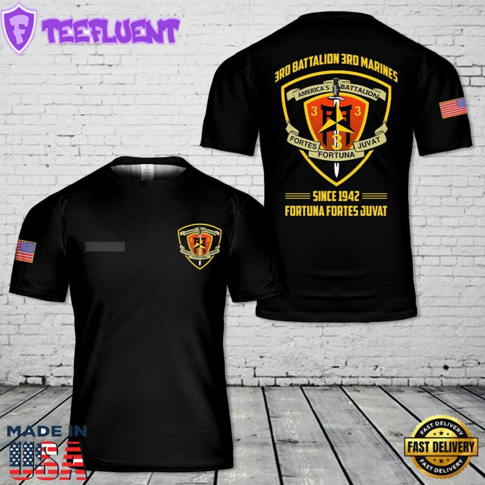 Custom Name US Marine Corps 3rd Battalion, 3rd Marines T-Shirt 3D