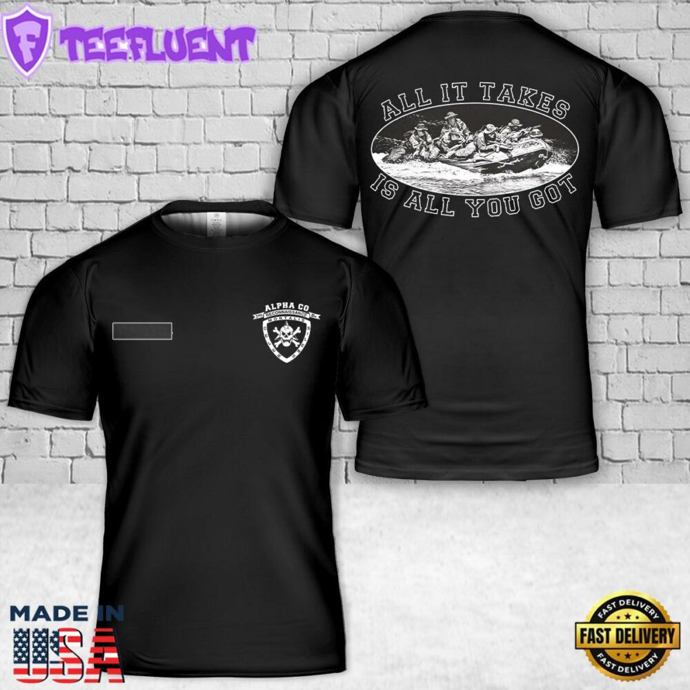 Custom Name US Marine Corps Alpha Company 3rd Recon T-Shirt 3D